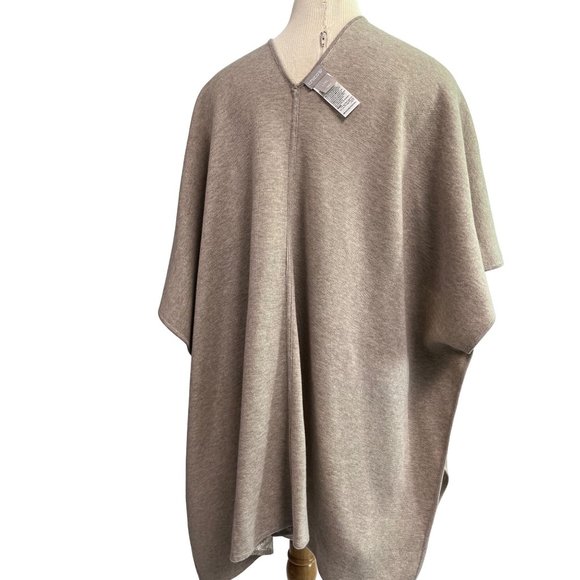 Chico's Large XL Reversible Knit Kimono Poncho Cape Sweater Paisley Tan Beige - Picture 8 of 12